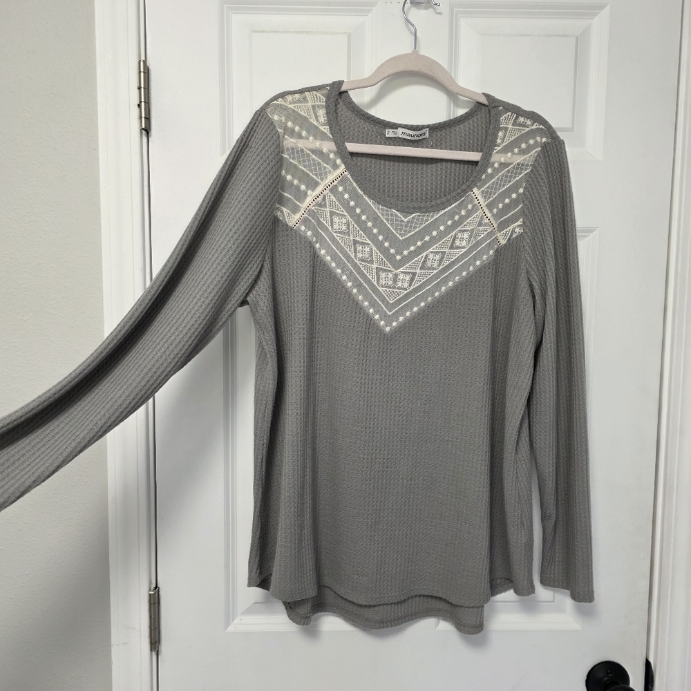 Gray Patterned Women's Sweater Plus Size 2x Maurices